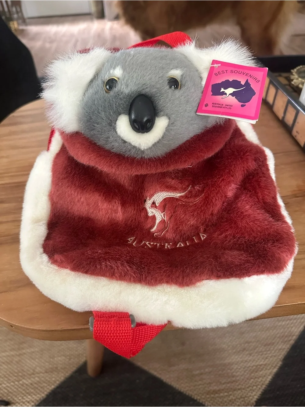 Koala Plush Backpack with 'Australia' new with tags Embroidery - Red & Gray 10”